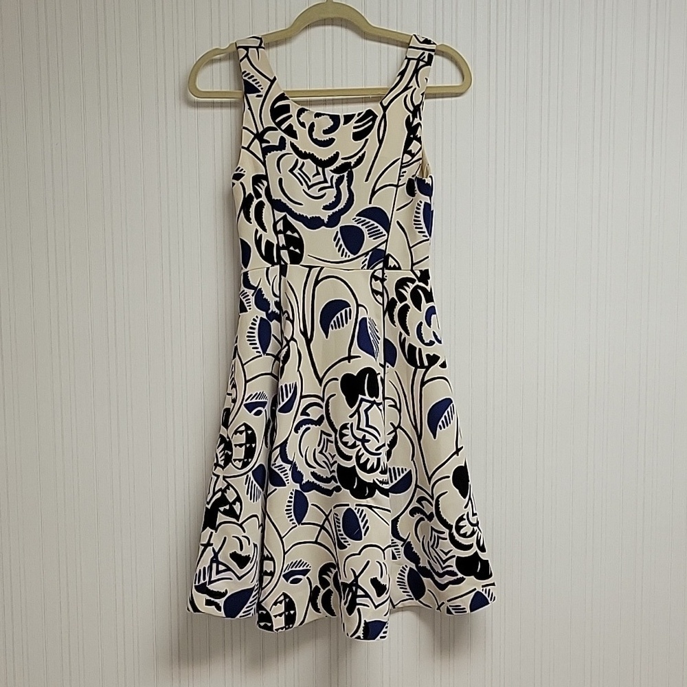 Vanessa Virginia Anthropologie women's sleeveless cream black blue dress sz 0 - Picture 4 of 6